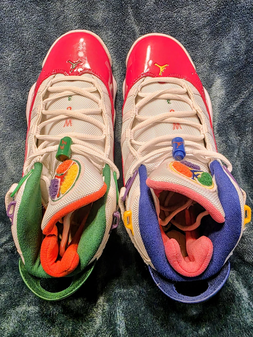 Jordan Men’s Athletic Shoes White Red Green Purple Accents